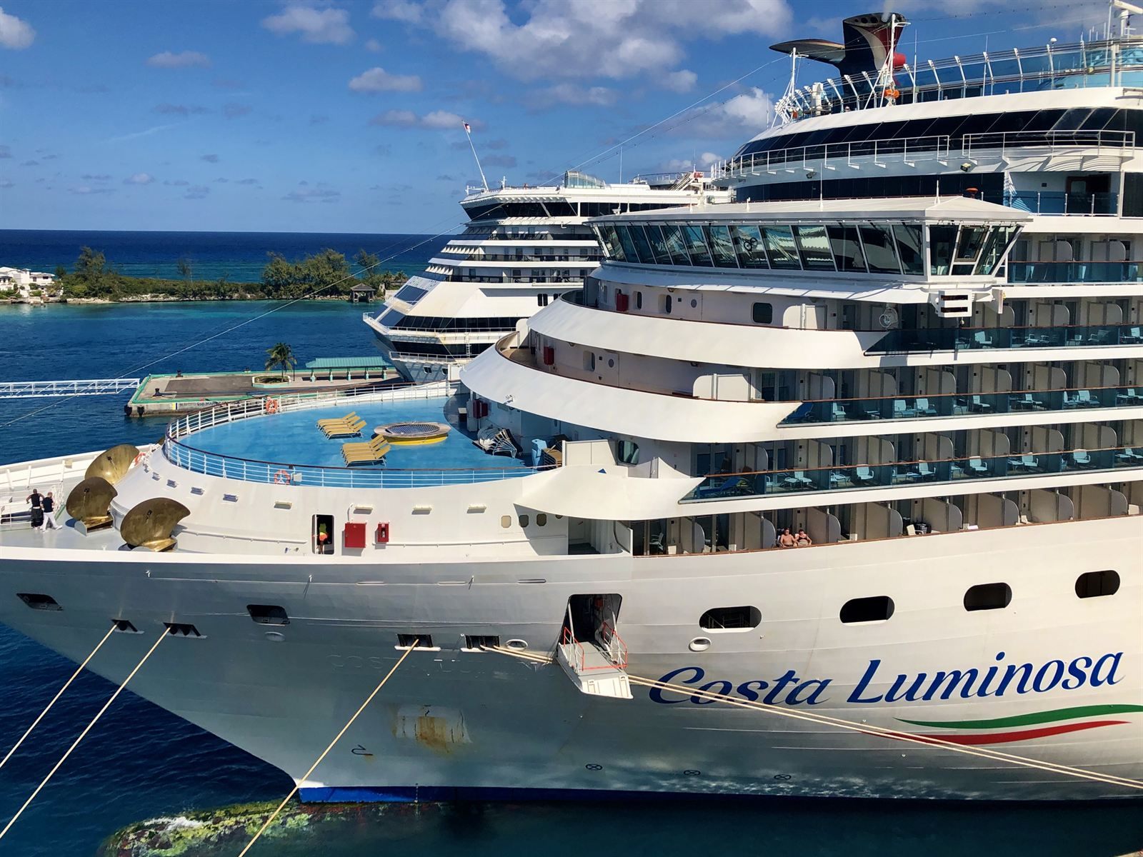Cruise ships moored at the Nassau cruise pier, Bahamas