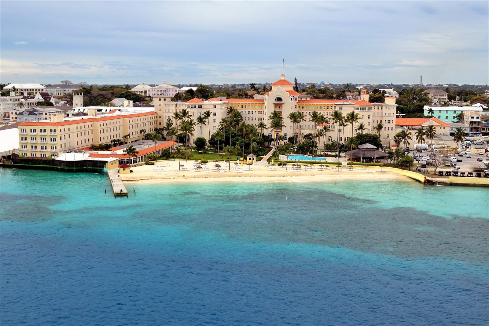 Beachfront hotel on the downtown Nassau waterfront, Bahamas