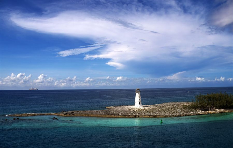 Lighthouse at the entrance to Nassau Harbour, Bahamas