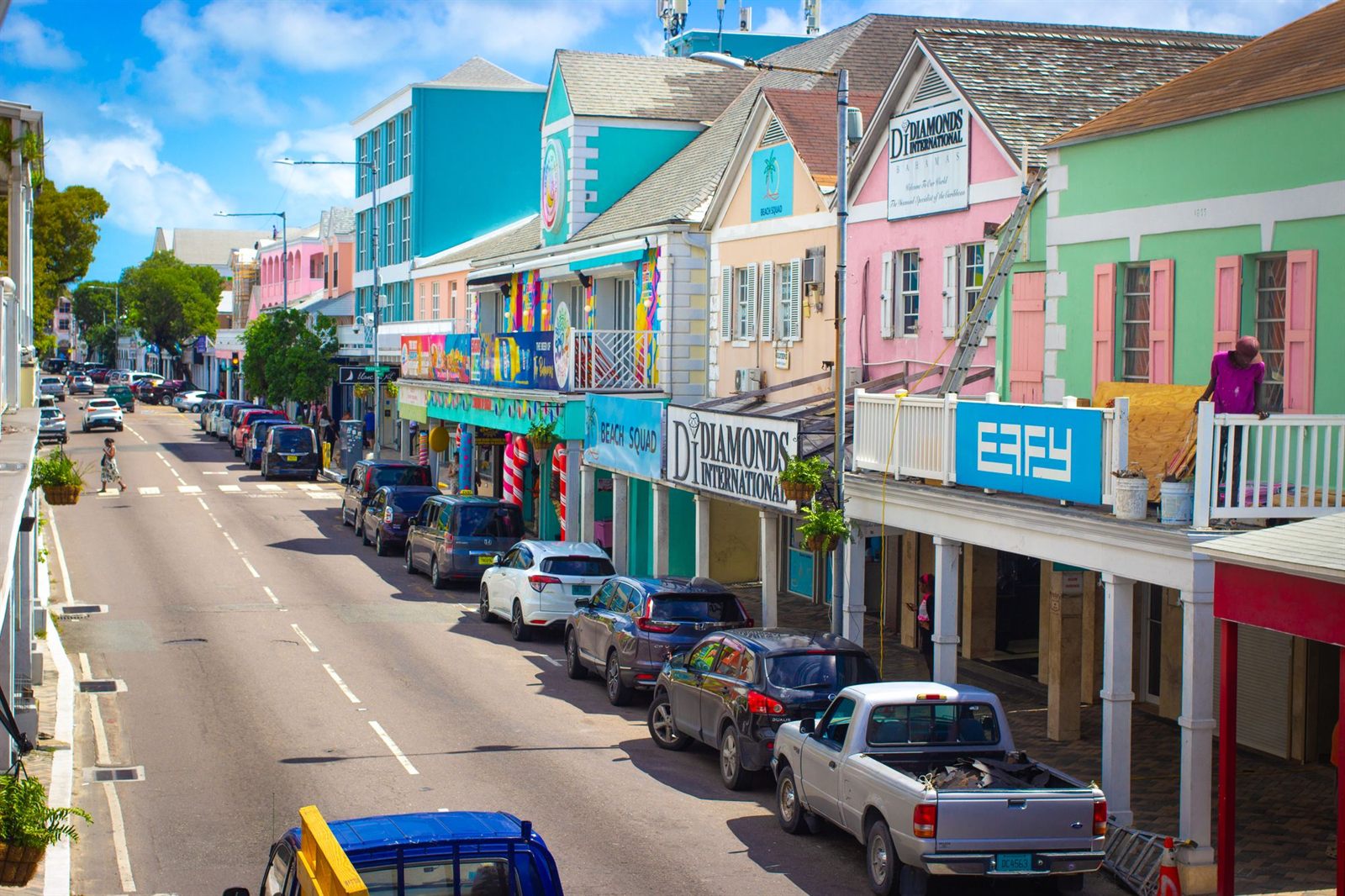 Colourful shops on a street in downtown Nassau