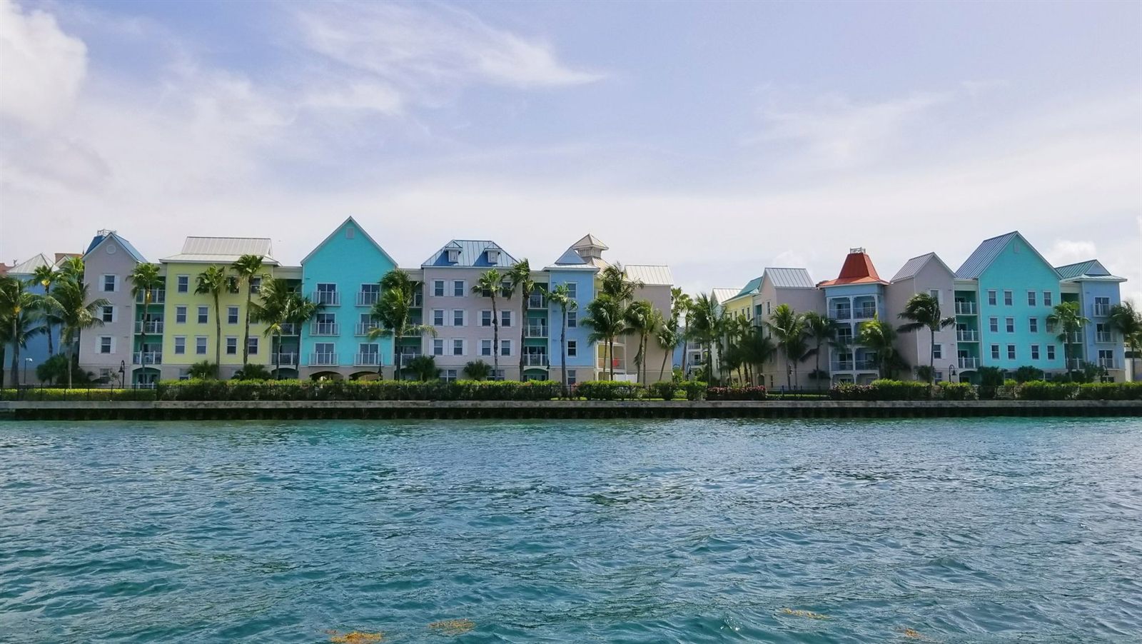 Pastel buildings along the waterfront in Nassau, Bahamas
